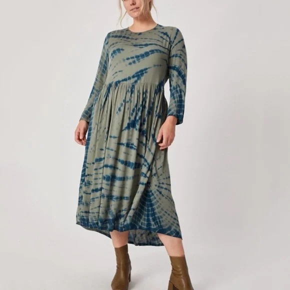 Anthropologie Dolan Left Coast Elissa Olive-Green Tie-Dye Maxi Dress Size L NWT - Picture 3 of 7